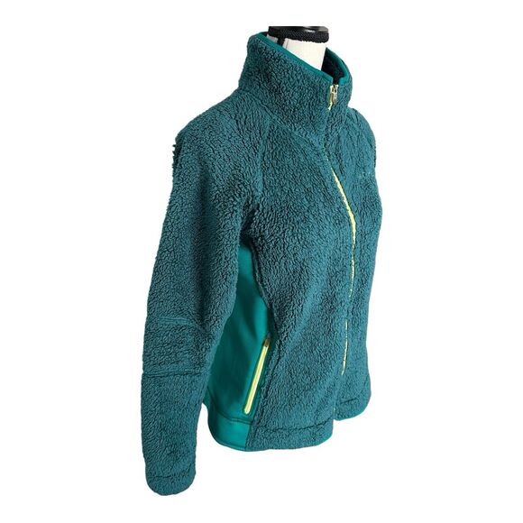 COLUMBIA Women’s Full-Zip Fleece Jacket Coat Medium Green Yellow Outdoor - Picture 3 of 16